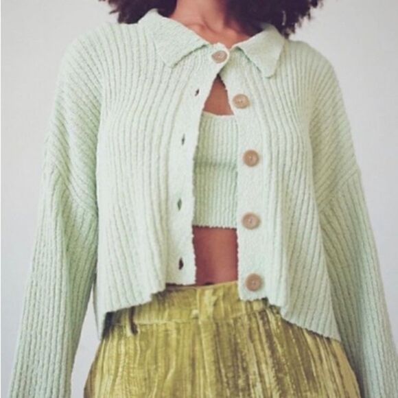urban outfitters lime button down cardigan Small - Picture 1 of 5